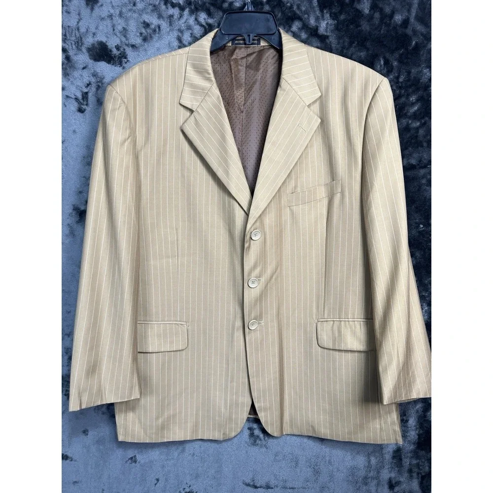 VincI Men's Suit 48R, 40Sx30 Tan Pinstripe 2Pc Wedding Business Jacket Pants‎